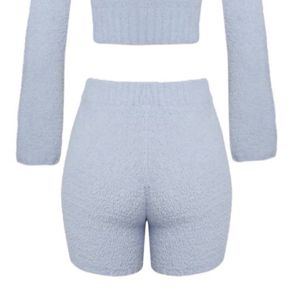 Tresser High Waist Fuzzy Lounge Biker Shorts Blue Size Medium NWT - Picture 3 of 4